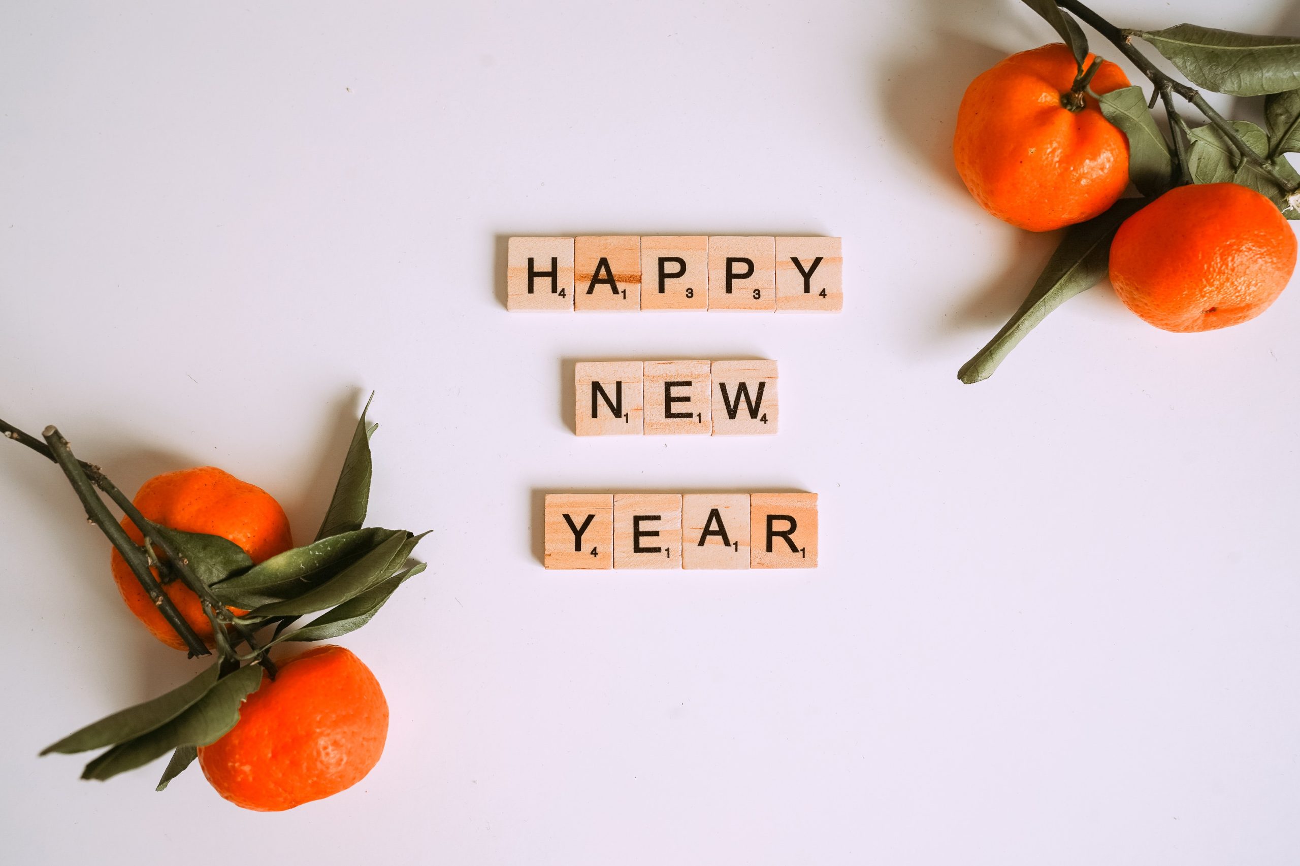 Satsumas arranged to spell Happy New Year