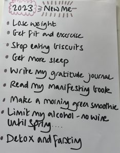 A handwritten list of new year intentions